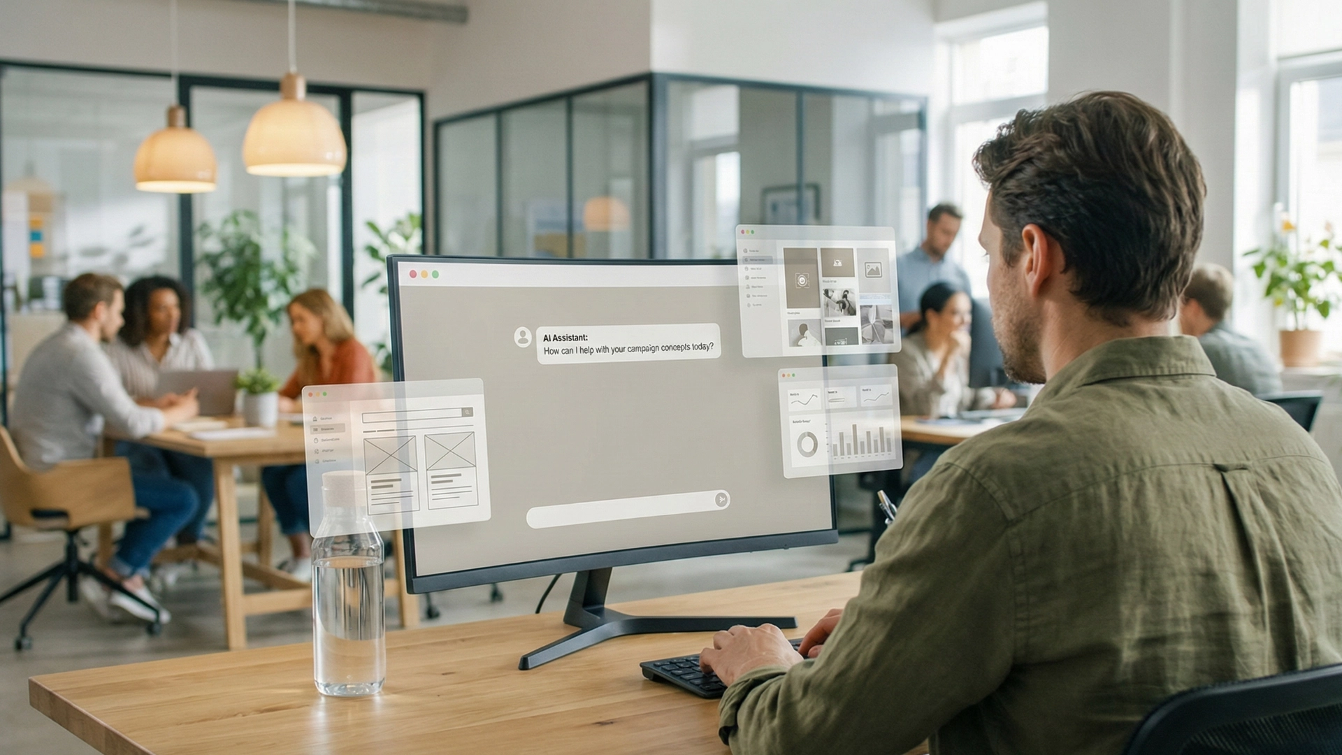 An employee interacting with an AI chatbot on their computer