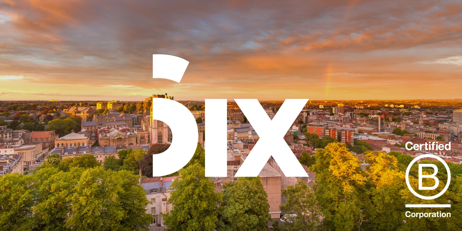 Drone shot over Bristol at dusk